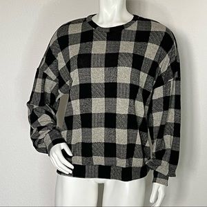 Women’s Tan and Black Buffalo Plaid Top Sz L
